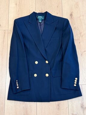 Lauren Ralph Lauren Navy Double-Breasted Blazer with Gold Buttons